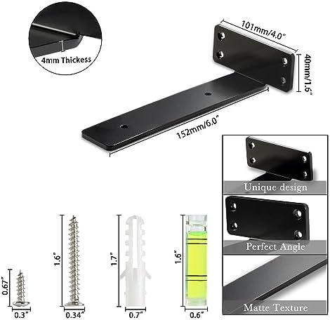 HEART ART Floating Shelf Bracket 6 Inch 2 Pack Black L Shelves