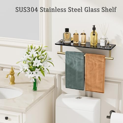 Alise Floating Glass Shelves for Bathroom 157 Inch Gold Black