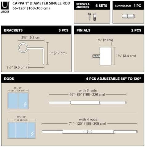 Umbra Cappa Modern 1 Inch Curtain Rod Set