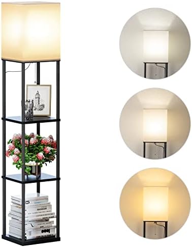 SUNMORY Floor Lamp with Shelves Black