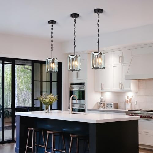 Modern Black Crystal Chandelier Rectangle Pendant Light
