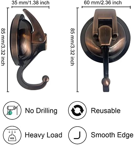 Heavy Duty Vacuum Suction Shower Hooks Antique Brass 2 Pack