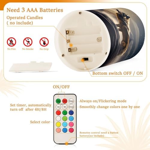 YETTASBIN Wolf Flameless Candles with Remote Control and Timer 2 Pack