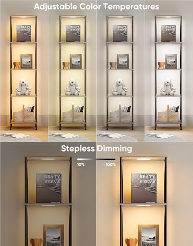 Display Shelf with RGBW Light 5-Tier Floor Lamp with Shelves