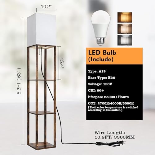 Wishwill Floor Lamp with Shelves and 3 CCT LED Bulb