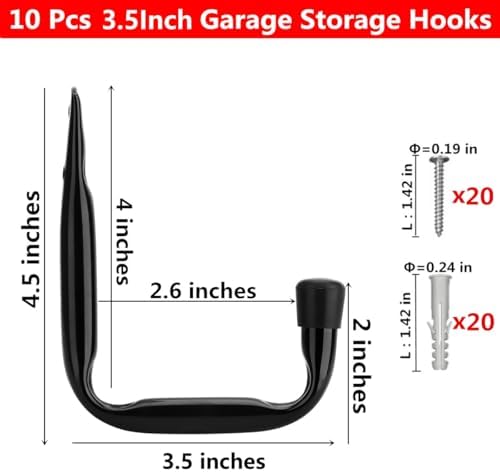 Garage Storage Hooks Heavy Duty J Hangers Black Pack of 10