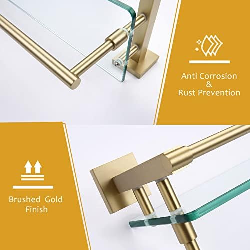 KOKOSIRI 20 Inch Tempered Glass Bathroom Shelf with Towel Holder