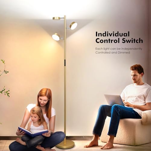 Gold Floor Lamp with 3 Adjustable Heads and Remote Control