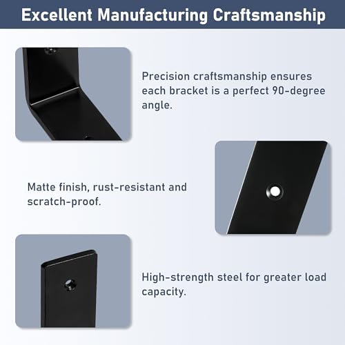 ELSKERHOME 12 Inch Floating Shelf L Brackets 8 Pack Black Metal Heavy Duty