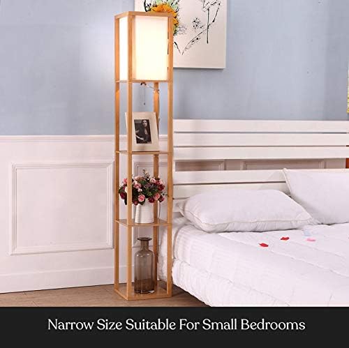 Brightech Maxwell Modern Shelf Floor Lamp with LED and Wood Design