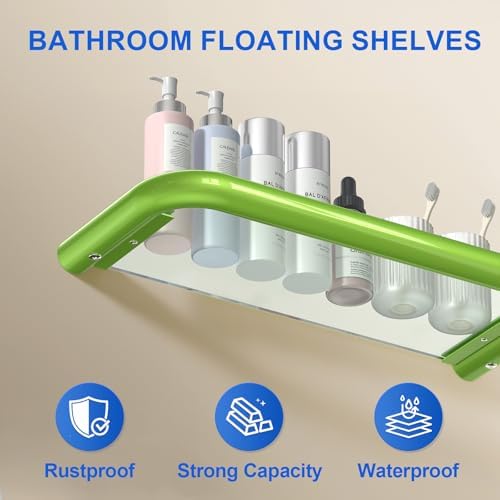 14 Inch Stainless Steel Floating Shelf for Bathroom Wall Organizer Green