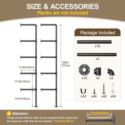 Industrial Iron Pipe Shelving Wall-Mount 5-Tier