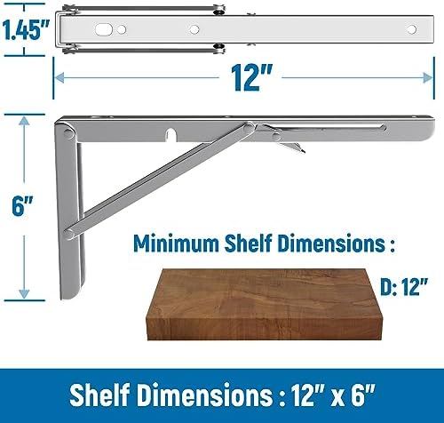 LEOPO 12 Inch Folding Shelf Brackets 2 Pack