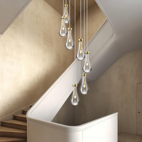 Raindrop Gold Pendant Light 7-Light Kitchen Island Fixture
