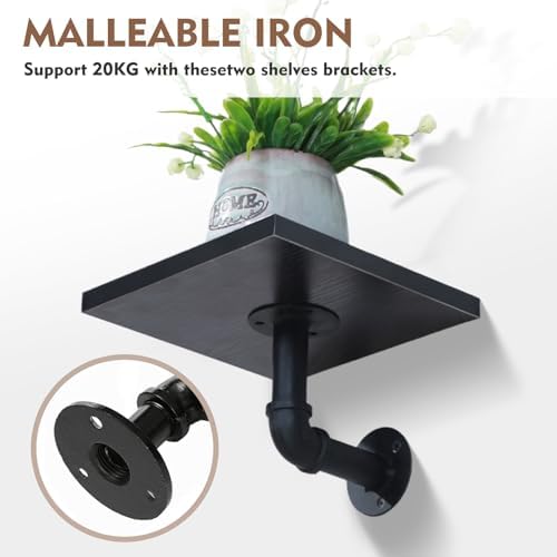 8-Inch Industrial Pipe Shelf Brackets 6-Pack Black Iron
