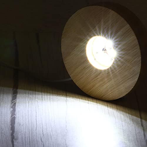 PATIKIL Round Wooden LED Light Base Stand with White Lights