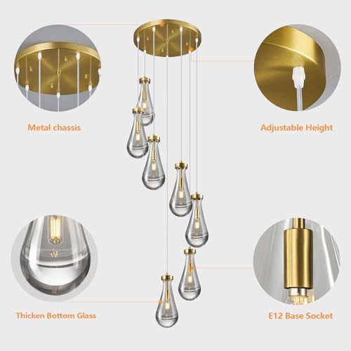 Raindrop Gold Pendant Light 7-Light Kitchen Island Fixture