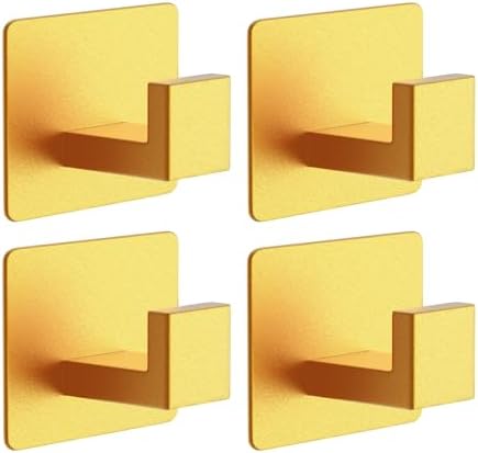 PMMASTO Adhesive Hooks Towel Hooks - 2 Pack Gold Aluminum Wall Hooks