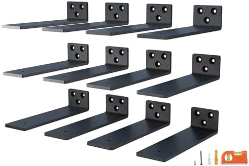 12-Pack 10 Inch Floating Shelf Brackets Black Steel