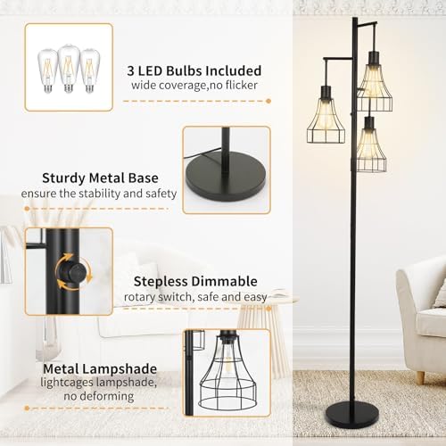 70 Inch Dimmable Floor Lamp with 3 LED Bulbs