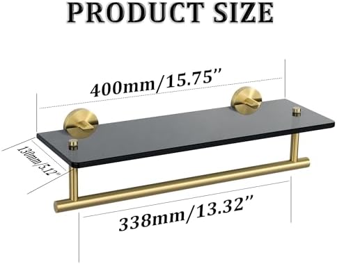 Alise Floating Glass Shelves for Bathroom 157 Inch Gold Black