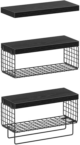 KLUVIS Bathroom Floating Shelves Over Toilet Storage Set of 3 Black