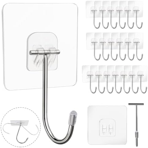 Large Adhesive Hooks 20-Pack 44lb Max Heavy Duty Wall Hangers