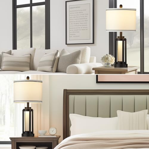 26 Modern Table Lamp with USB Charging and AC Outlet Black Industrial Style
