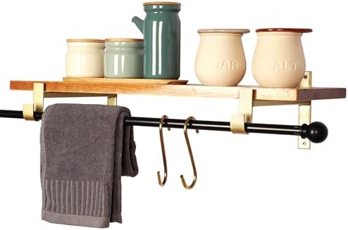 AddGrace Heavy Duty 10 Inch Gold Shelf Brackets with Hook 4 Pack