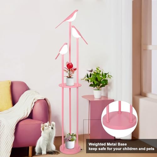 Pink Bird Floor Lamp with Shelves and 3 Lights
