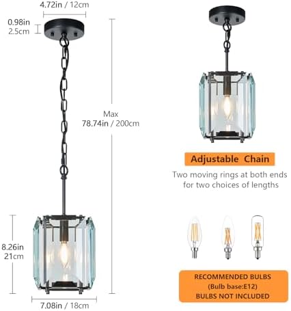 Modern Black Crystal Chandelier Rectangle Pendant Light