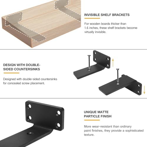 HITOMEN Heavy Duty Floating Shelf Brackets 4 Pack