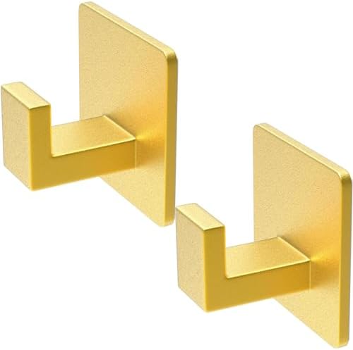 PMMASTO Adhesive Hooks Towel Hooks - 2 Pack Gold Aluminum Wall Hooks
