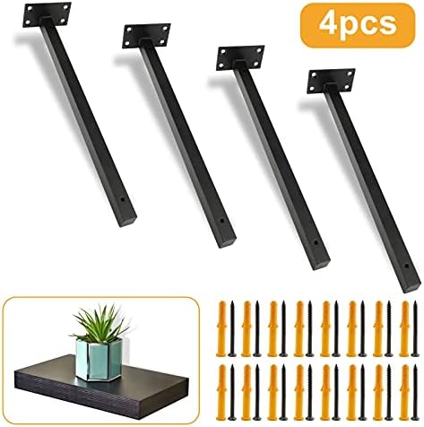 4 Pcs 16 Inch Floating Shelf Brackets Heavy Duty Stainless Steel Black