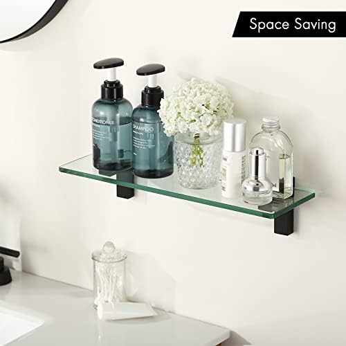 KES 16 Inch Matte Black Tempered Glass Wall Shelf