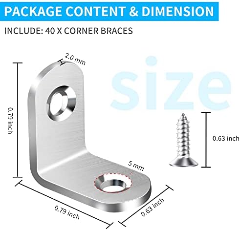40PCS Stainless Steel L Corner Brackets with Screws
