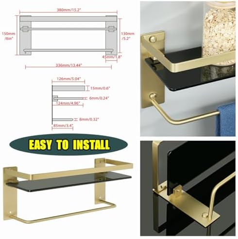Alise Gold and Black Tempered Glass Bathroom Shelf