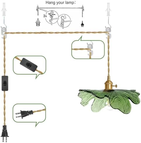 Plug in Pendant Light with Brass Base and Glass Shade