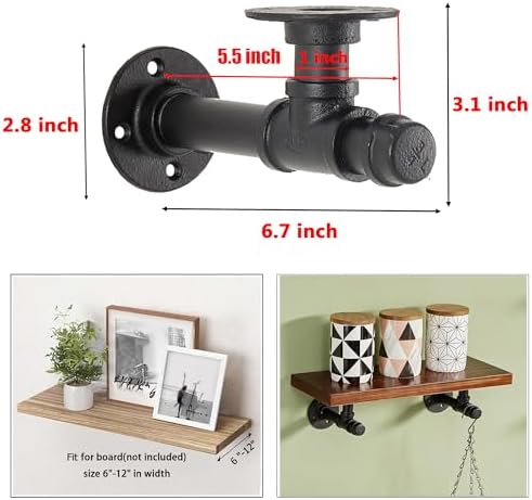67 Inch Industrial Pipe Shelf Bracket 6 Pack