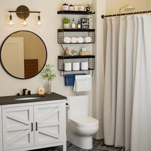 KLUVIS Bathroom Floating Shelves Over Toilet Storage Set of 3 Black
