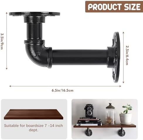 8-Inch Industrial Pipe Shelf Brackets 6-Pack Black Iron