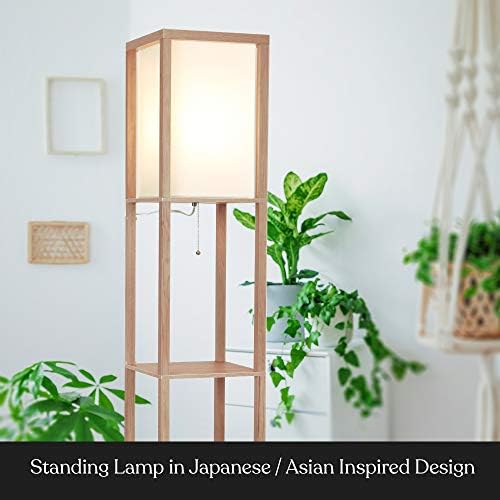 Brightech Maxwell Modern Shelf Floor Lamp with LED and Wood Design