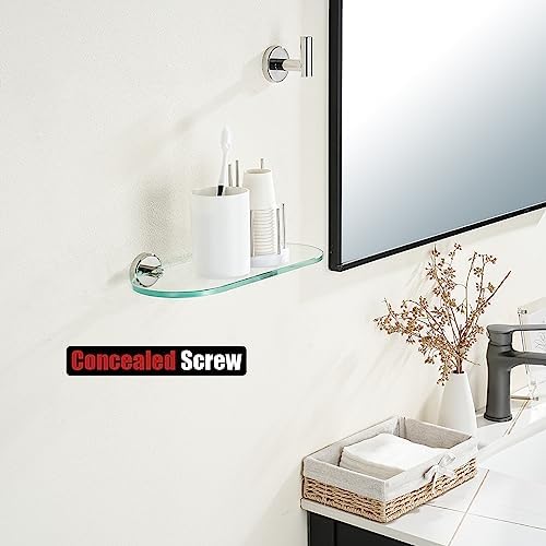 JQK Chrome Bathroom Glass Shelf 12x5 Inches