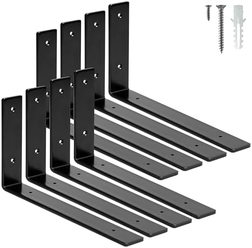 ELSKERHOME 12 Inch Floating Shelf L Brackets 8 Pack Black Metal Heavy Duty