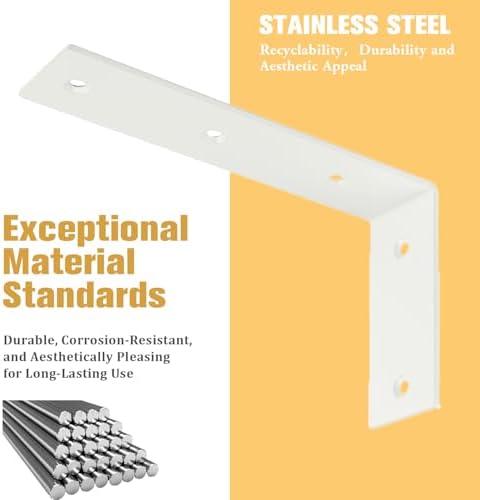 Alise Heavy Duty L-Shaped Shelf Brackets - White 7x42 Inch Pack of 4
