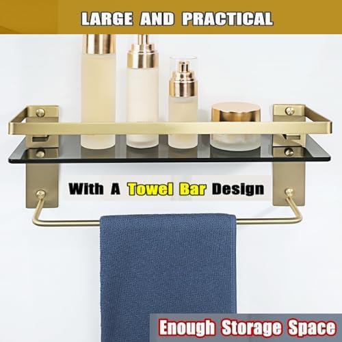 Alise Gold and Black Tempered Glass Bathroom Shelf