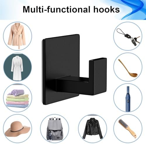VINHOLD Adhesive Shower Hooks 2 Pack Black