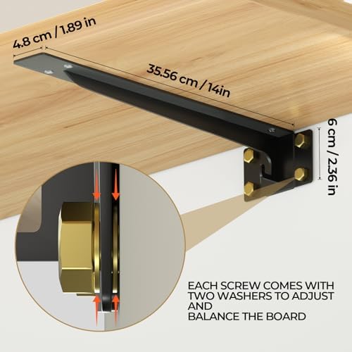 14 Inch Heavy Duty Shelf Brackets Set of 2 - 1500 Lbs Capacity Black