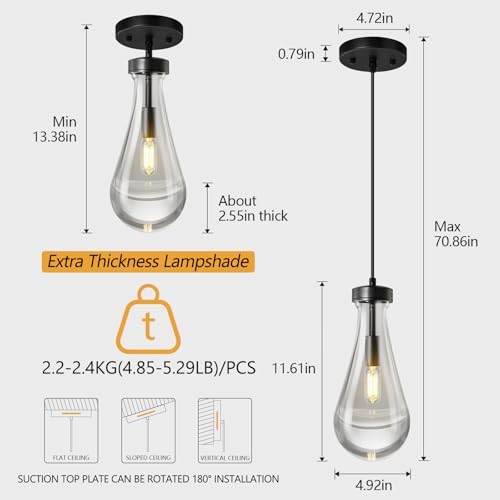 Raindrop Pendant Lights Set of 3 Teardrop Black Hanging Fixtures