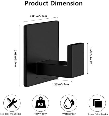 VINHOLD Adhesive Shower Hooks 2 Pack Black